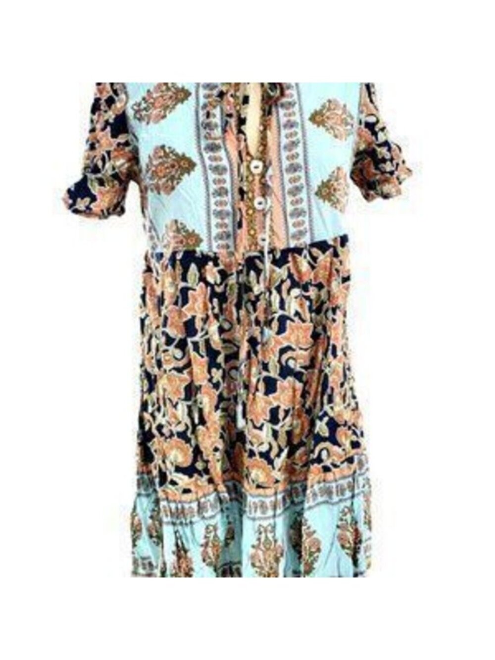 Small Boho Paisley Split Neck Mini Dress Half Sleeve Lightweight Babydoll Shein - Picture 2 of 3